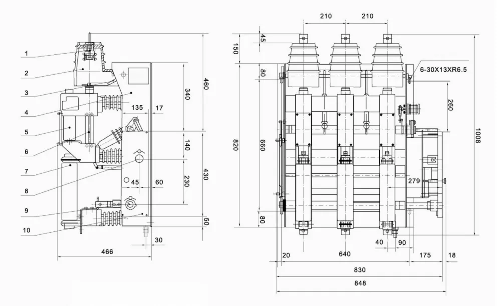 FZRN25 outline drawing with fuse